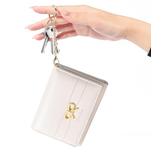 Image of Cute Coquette Bow Wallet with Key-chain for Women Girls | Bow Print Wallet Card Holder ID Window