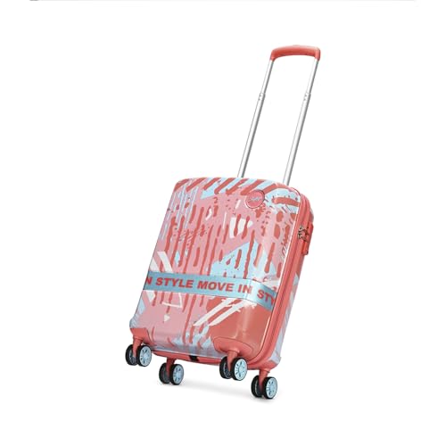 Image of Skybags Wanderlust Cabin Trolley Bag 55cm | Small | Hard Luggage | Printed 8-Wheel Suitcase | TSA Lock with Anti-Theft Zipper | Polycarbonate | 3 Years International Warranty - Unisex (Pink-White)