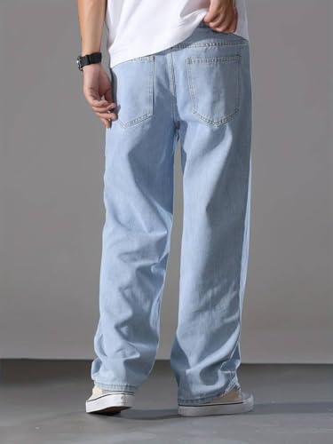 Image of Straight Fit Mid Rise Light Blue Men Denim Jeans