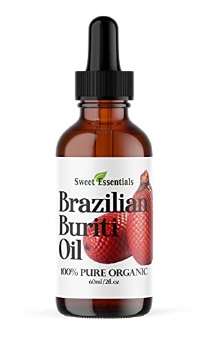 Sweet Essentials 100% Organic Buriti (Aguaje) Fruit Oil | Imported From Brazil | 2oz Glass Bottle With Glass Dropper | 100% Pure | Cold-Pressed | Natural Moisturizer for Skin, Hair and Face