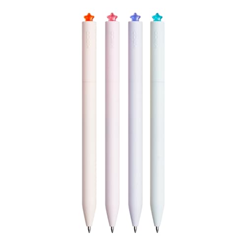 Kaco FIRST Gel Pens Cute Stationery Black Ink, 0.7 mm Medium Point, Aesthetic Cute Star Pens for Journaling (4 Bright Colors)