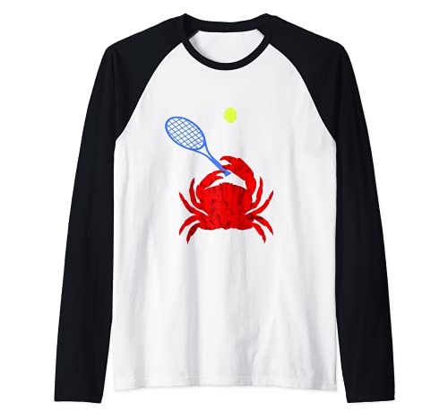 Rojo Cangrejo Jugador de tenis Tenis Raqueta Mariscos Camiseta Manga Raglan