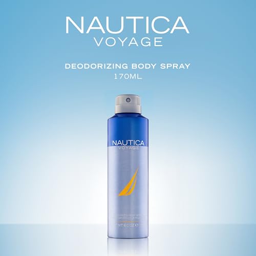 Nautica Voyage Deo Body Spray 6 fl oz (Pack of 1), Notes of Apple, Cedarwood, Mimosa, Men's Fragrance, Long Lasting, Everyday Fragrance