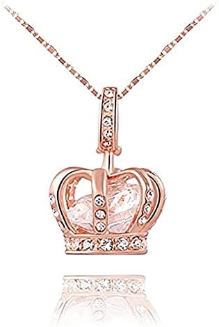 TIDOO Crown Jewelry Womens Queen and Pendant Necklace 3 Lays Rose Gold/Platinum Plated With Austrain Crystals