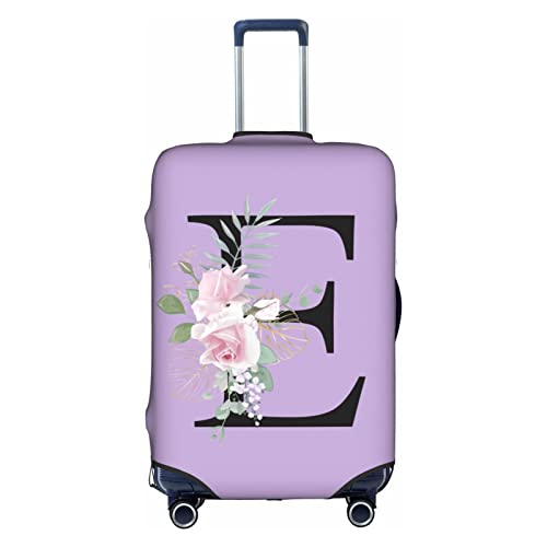 HAUYE Flower Letter E Purple Luggage Cover Elastic Washable Stretch Suitcase Protector Anti-Scratch Travel Suitcase Cover for Kid and Adult XL (29-32 inch suitcase)