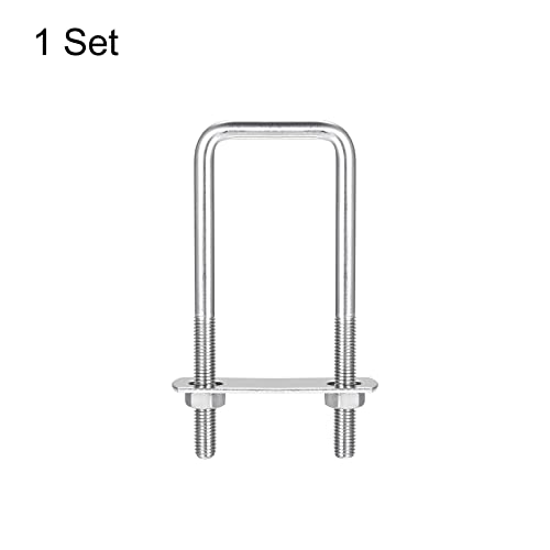 Image of uxcell Square U-Bolts, 42mm(1.65 inch) Inner Width 120mm Length M8 304 Stainless Steel U Clamp Bolt with Nuts and Plates, for Boat Trailer