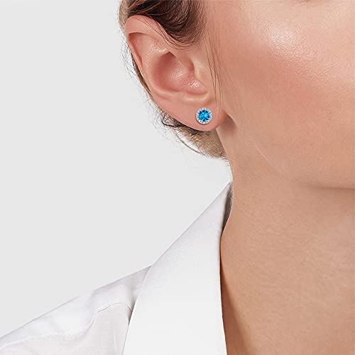 Bestyle Cz Round Diamond Stud Earrings 5Mm December Blue Topaz Birthstone Solitaire Earrings, 925 Sterling Silver Earrings Jewelry Gift For Wedding Anniversary Birthday #TOP2