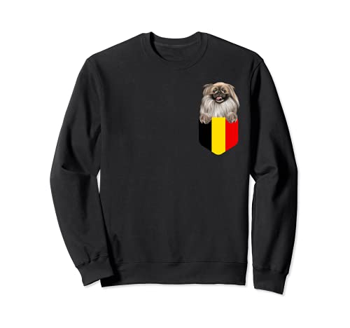 Belgium Flag Pekingese Dog In Pocket Sweatshirt, Black
