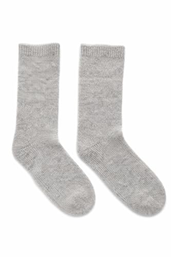 State Cashmere Unisex Ribbed Socks 100% Pure Cashmere Super Soft Bed Cuff Socks (Pale Charcoal Large/US 7-13)