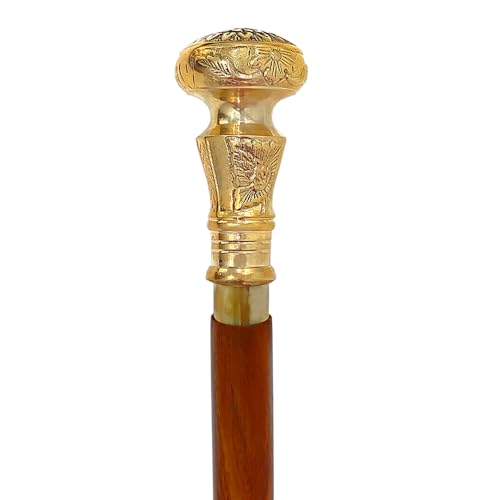 HealthAndYoga™ Detachable Walking Cane for Men Women - Solid Wood Lightweight Walking Stick - Stylish Derby Brass Handle (Round Grip)