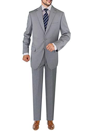 DTI GV Executive Italian Men's Two Button Wool Suit 2 Piece Modern Fit Striped