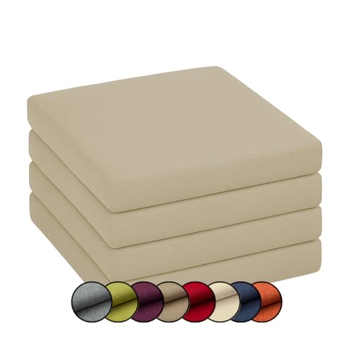 chilly pilley Stuhlkissen Gartenkissen Gartenstühle Stuhlauflage Stuhlpolster Sitzkissen Abnembar Bezug Mit Reißverschluss Auflage Set Garten Kissen (4er Set 45x45x5 Creme)