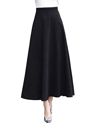 CHARTOU Women's Stretchy High Waist Woolen Flared A Line Swing Maxi Long Skirt