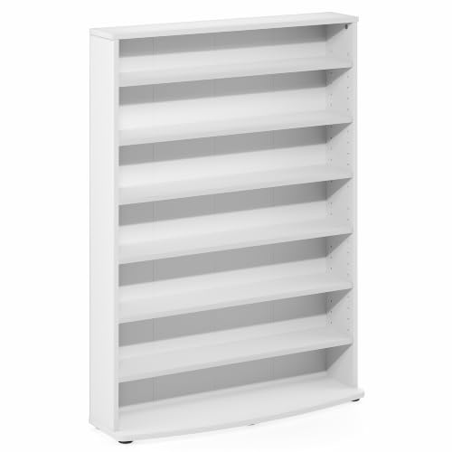 Image of Furinno Jaya DVD Shelf, 7-Tier Wide CD Rack, Media Shelf, White | Open Shelf, Adjustable Shelves, DVD Storage Cabinets for CD Blueray Game Disc, Easy Assembly, for Living Room, Home Office