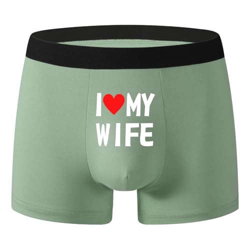 Men's Funny Love My Wife Seamless Boxer Briefs Breathable Stretch Fabric Comfortable and Supportive for Running and Gym Green