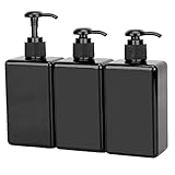Suream Empty Shampoo Bottles with Pump, 3Pack 9.5oz/280ml Refillable Body Wash Dispensers for Shower, Black Plastic Countertop Soap Bottle for Bathroom, Kitchen Sink, Hotle, Salon