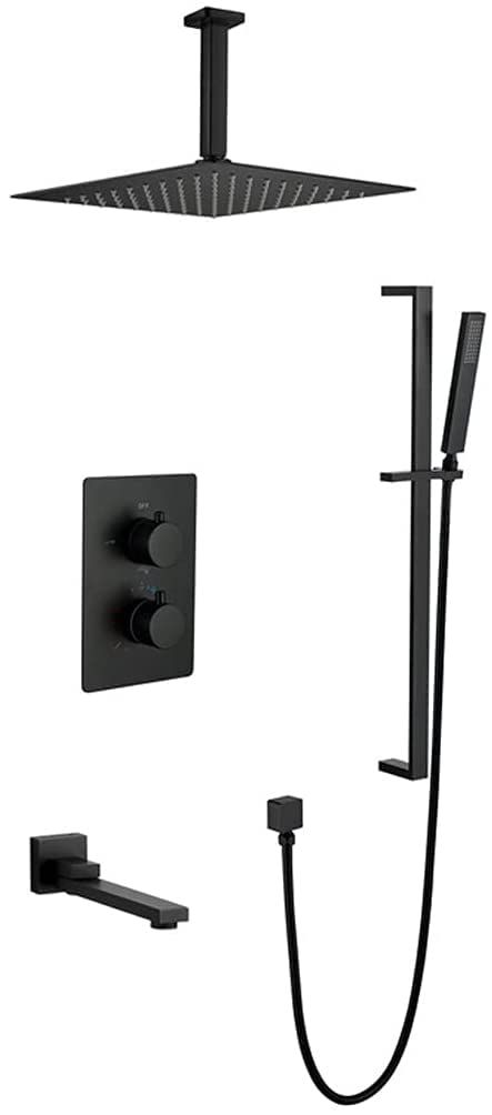 Système de douche thermostatique noir dissimulé pour douche de luxe