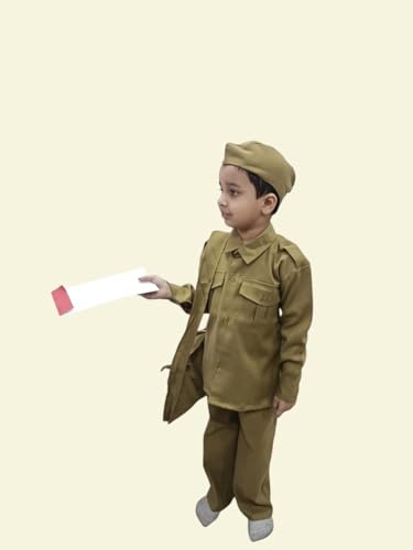 Image of BookMyCostume Indian Postman Dakiya with Classic Khaki Cap and Bag Community Helper Kids Fancy Dress Costume 10-12 years