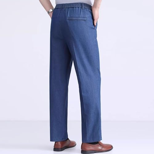 Men's Elastic Waist Jeans Stretchy Straight Leg Lightweight Jeans Relaxed Fit Pants with Zipper and Button4