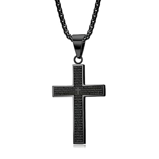 MERTTURM Collar de Cruz para Hombre, Colgantes Cruz Crucifijo, Regalo de Joyería, Acero Inoxidable Cadenas Hombre 60cm, Negro Plateado(Resistente a la Decoloración y al Sudor) | Ya disponible en tu tienda friki favorita! En mundofriki.es!