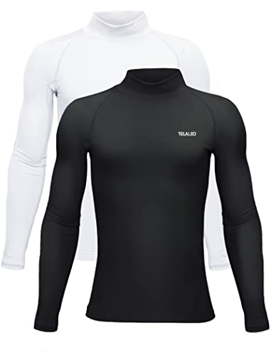 TELALEO Youth Boys' Girls' Thermal Compression Shirt Long Sleeve Fleece Lined Base Layer Athletic Football Undershirt 2 Pack Black/White S