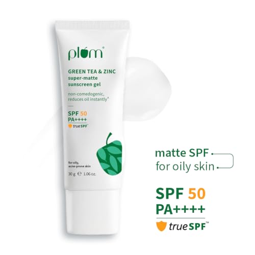 Image of Plum Green Tea & Zinc Super-Matte Gel Sunscreen SPF 50 PA ++++ 30 g | Formulated for Oily, Combination and Acne Prone Skin | Protects & Controls Oil | Lightweight, No White Cast & Non-Sticky