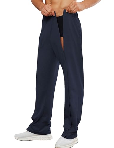Image of Deyeek Men's Tear Away Pants 2 Side Full Open Bottom Sweatpants Loose Fit Casual Adaptive Post Surgery Pants with Pockets