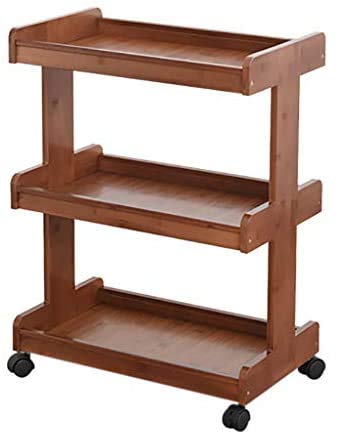 Image of 3-Tier Solid Wood Dining Room Wine Serving Trolley (3 Tier, Brown Polish) (Style 13)