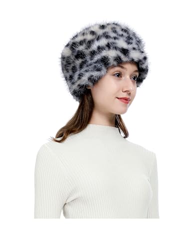 Image of LA CARRIE Women's Faux Fur Hat for Winter with Stretch Cossack Russian Style White Warm Cap
