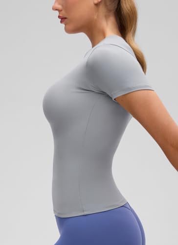 Image of CRZ YOGA Softembrace High Neck T-Shirt | Workout, Ultra Soft, Tight Fit, Waist Length, Short Sleeve Tops for Women