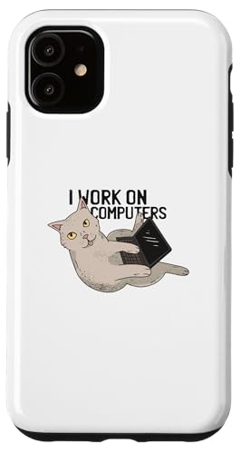 I Work On Computer - Funny Cat スマホケース iPhone 11 用