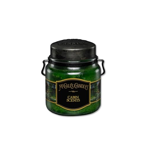 Image of McCall's Candles | Cabin Scents | 16 oz Two-Wick Scented Candle | USA-Poured | Vintage Rustic Jar with Carrying Handle | Spiced Pine & Outdoors Fragrance