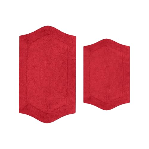Home Weavers Waterford Collection 100% Cotton Tufted Bath Rug, Extra Soft and Absorbent Bath Rugs, Non-Slip Plush Bath Carpet, Machine Wash Dry, Bath Mats for Bathroom Floor, 2 Piece Set, Red