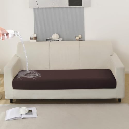 Image of HOKIPO 100% Waterproof Stretchable Elastic Seat Cushion Cover, 3 Seater, Brown (NEW-AR-5354-BRN)