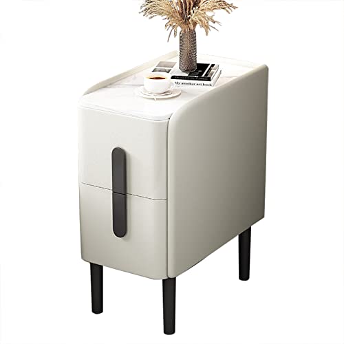 Mesa Auxiliar Estrecha Con 2 Cajones|Mesita De Noche Delgada Mesa De Sofá De Decor Moderna|Cajonera De Moda De Mediados De Siglo Para Espacios Pequeños,Blanquecino,35x40x48cm (13.7x15.7x18.8in)