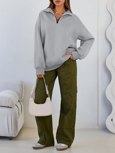 Image of Trendy Queen Women's Oversized Sweatshirts Half Quarter Zip Fleece Sweaters | Soft Cozy Zip Pullover, Comfort Warm Sweaters for Fall Winter, Fashion Mock Neck Outfits
