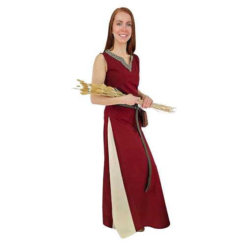 Vehi Mercatus Mittelalter Kleid mit Schn??Rung ??rmellos Juta-zweifarbig-ver. Farbvariationen-Mittelalter LARP Reenactment (Rot/Natur XXL)