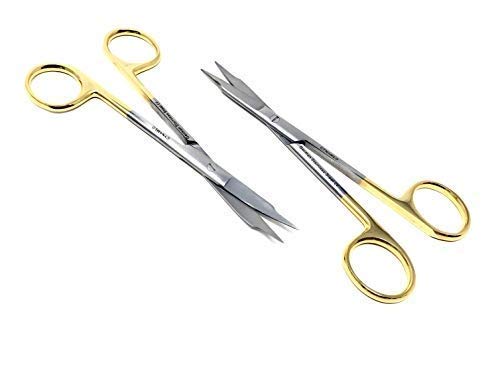 Goldman Fox Scissor 13 cm - Super Cut Sharpness - Premium Quality German Stainless Steel - Gold Handles by Cynamed (Straight + Curved)
