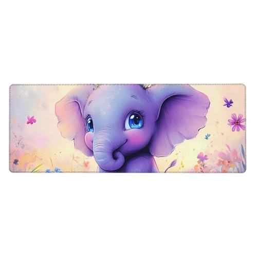 Grand tapis de souris avec base antidérapante et motif éléphant violet unique