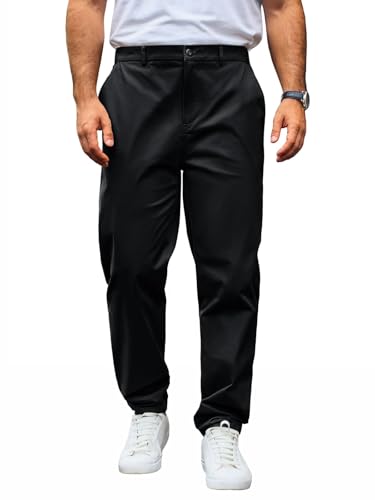 Runcati Herren Chino Hose Regular Fit Stretch Freizeithose Einfarbig Baumwolle Stoffhose Lang Leicht Business Arbeitshose mit Elastische Taille Schwarz L