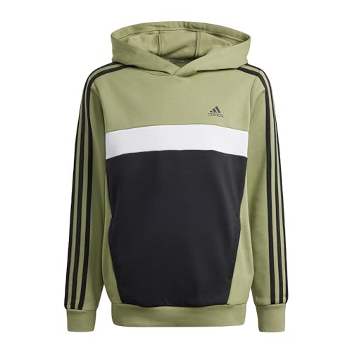 adidas Kids Tiberio 3 Stripes Colorblock Fleece Hoodie Green/Black/White 9-10 Years