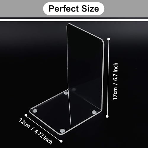 Image of MerryNine 2 Pair Plastic Acrylic Bookends Pair Organizer Bookshelf Decor Decorative Bedroom Library Office School Supplies Stationery Gift (3.54x4.72x6.7 Inch)
