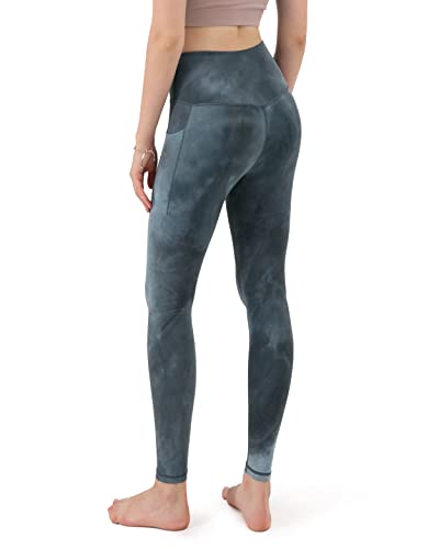 Ododos Cross Waist Yoga Leggings For Women With Pockets, Non See-Through Crossover Workout Running Yoga Pants-Inseam 25", Tie Dye Deep Navy, Large #TOP1