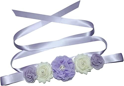 Finniersilpha Maternity Pregnancy Sash Belt with Flowers Pearls Bridal Wedding Sash Belt