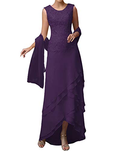 Mother of The Bride Dresses Lace Evening Formal Dress Wraps Tiered Eggplant 2