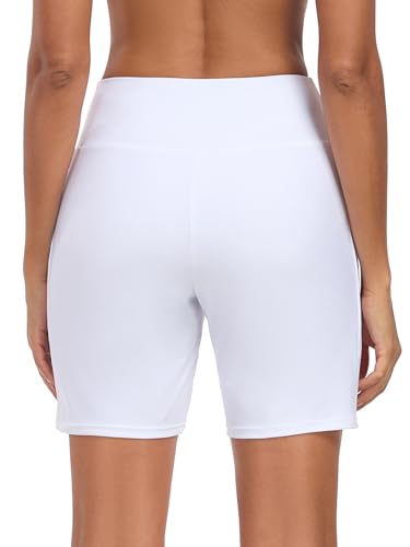 Ocean Blues Women's White Swim Shorts 7" High Waisted Swimming Costume Bottoms Tummy Control Swimsuits Beach Shorts Size Small - Image 6