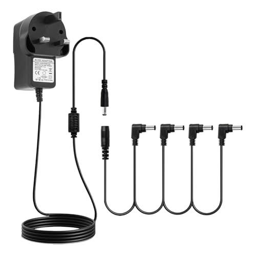 STRICH SPA-10 Guitar Pedal Power Supply Adapter (1000mA -1A) AC DC 9V with 4 Way Daisy Chain Cables Compatible for Most Effect Pedals (Tip Negative)