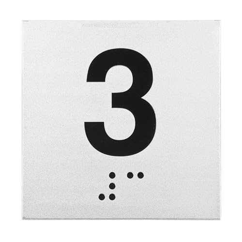 Plaque numéro 3 avec braille relief et adhésif puissant pour signalisation de bureau
