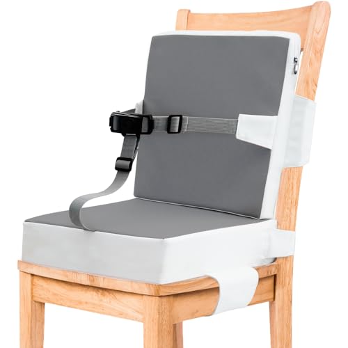 Toddler Booster Seat for Dining Table, Non Slip Booster Seat Pad with Backrest, Dismountable Washable Waterproof Booster Chair Cushion Comfortable Kids Booster Seat with Adjustable Safety Belt (grey)