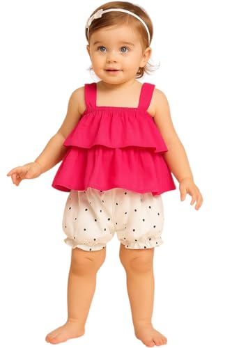 Image of Girls Top & Printed Shorts Set - Comfortable Summer Cotton Clothes Set for Baby Girls, Stylish & Cute Summer Outfit
